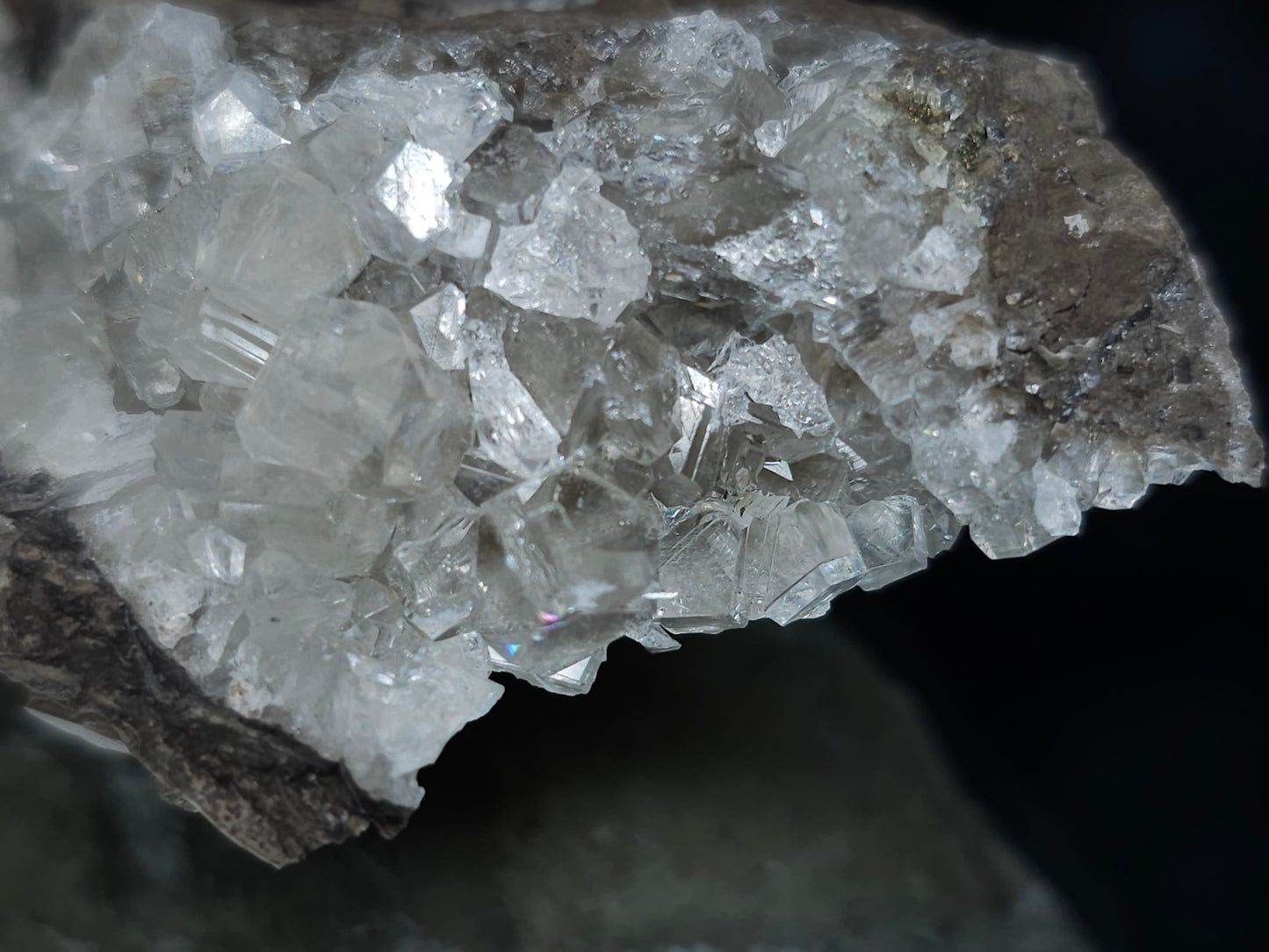 #33981 Super clear Nailhead Spar Calcite cluster and Chalcopyrite ore and multiple small fossils in the matrix