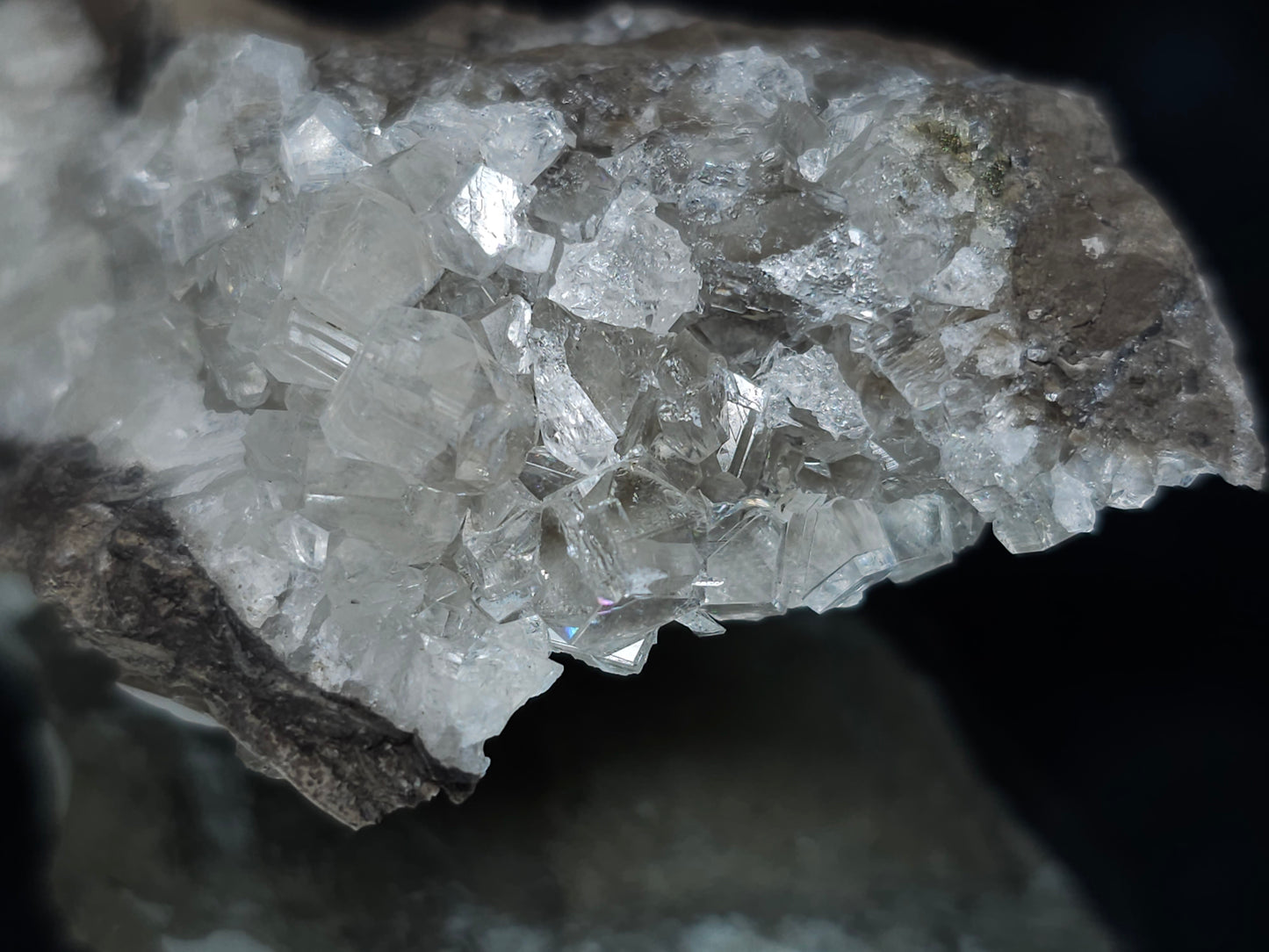 #33981 Super clear Nailhead Spar Calcite cluster and Chalcopyrite ore and multiple small fossils in the matrix