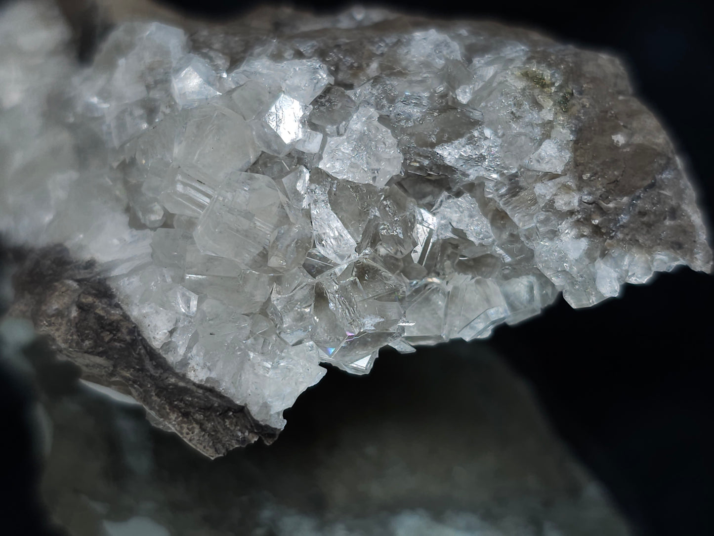 #33981 Super clear Nailhead Spar Calcite cluster and Chalcopyrite ore and multiple small fossils in the matrix