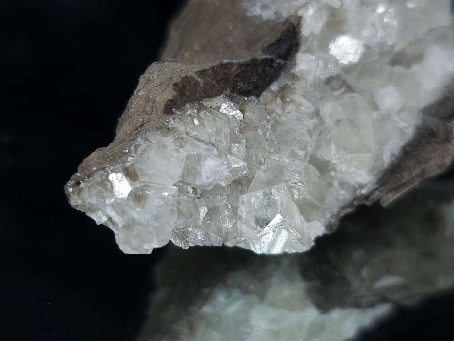#33981 Super clear Nailhead Spar Calcite cluster and Chalcopyrite ore and multiple small fossils in the matrix