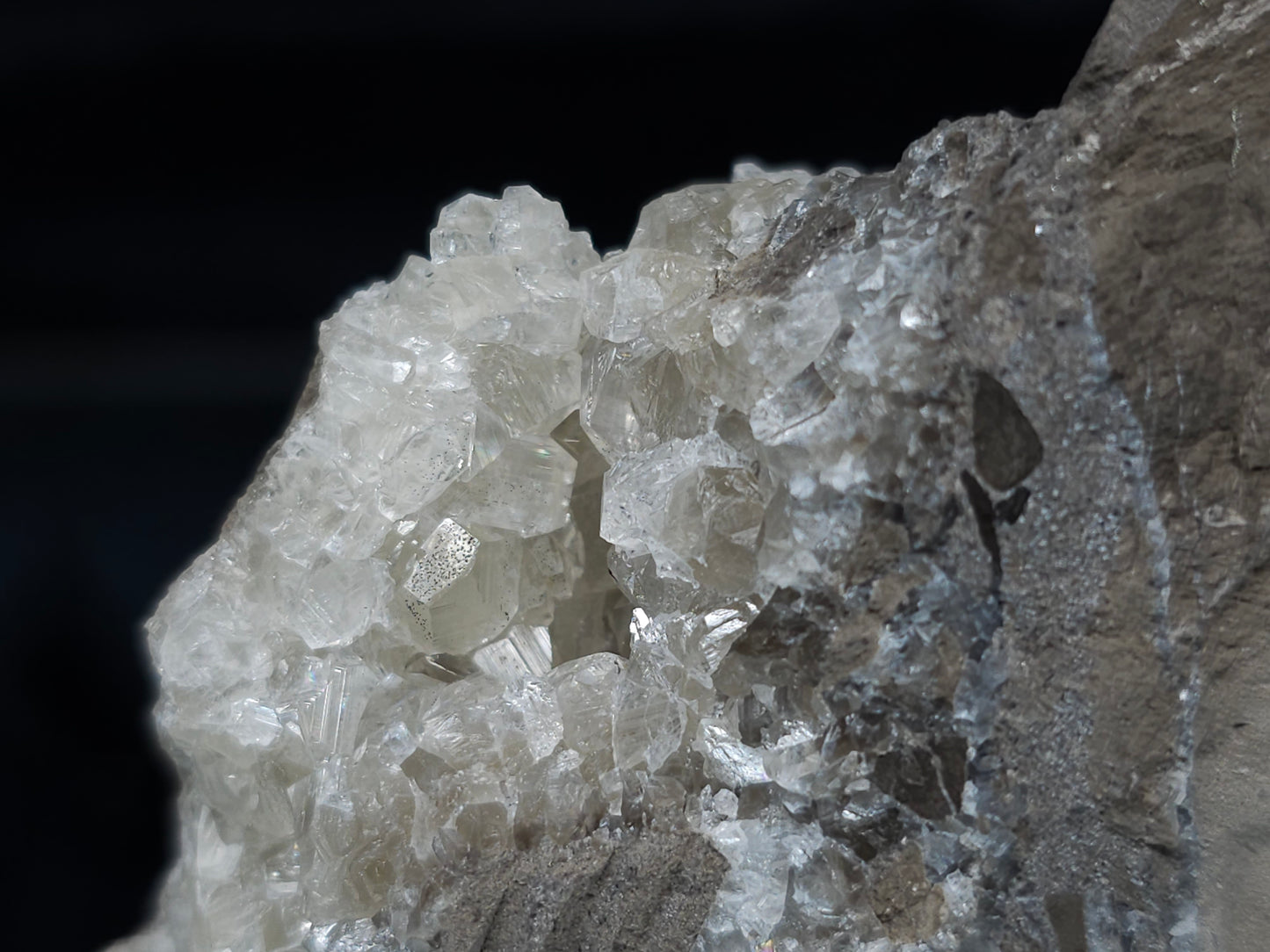 #33983 Super clear Nailhead Spar Calcite cluster and Chalcopyrite ore and multiple small fossils in the matrix