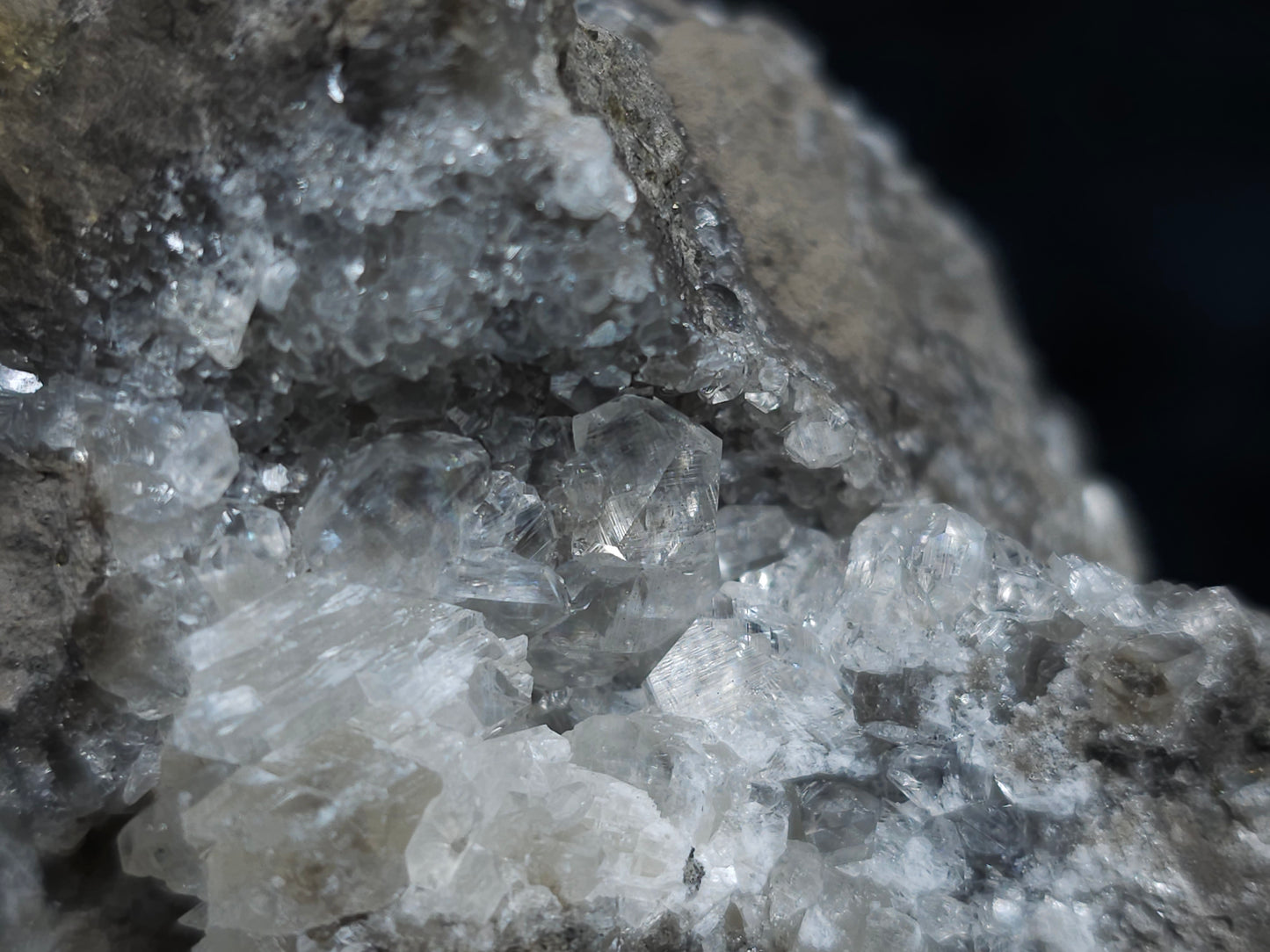 #33984 Super clear Nailhead Spar Calcite cluster and Chalcopyrite ore and multiple small fossils in the matrix