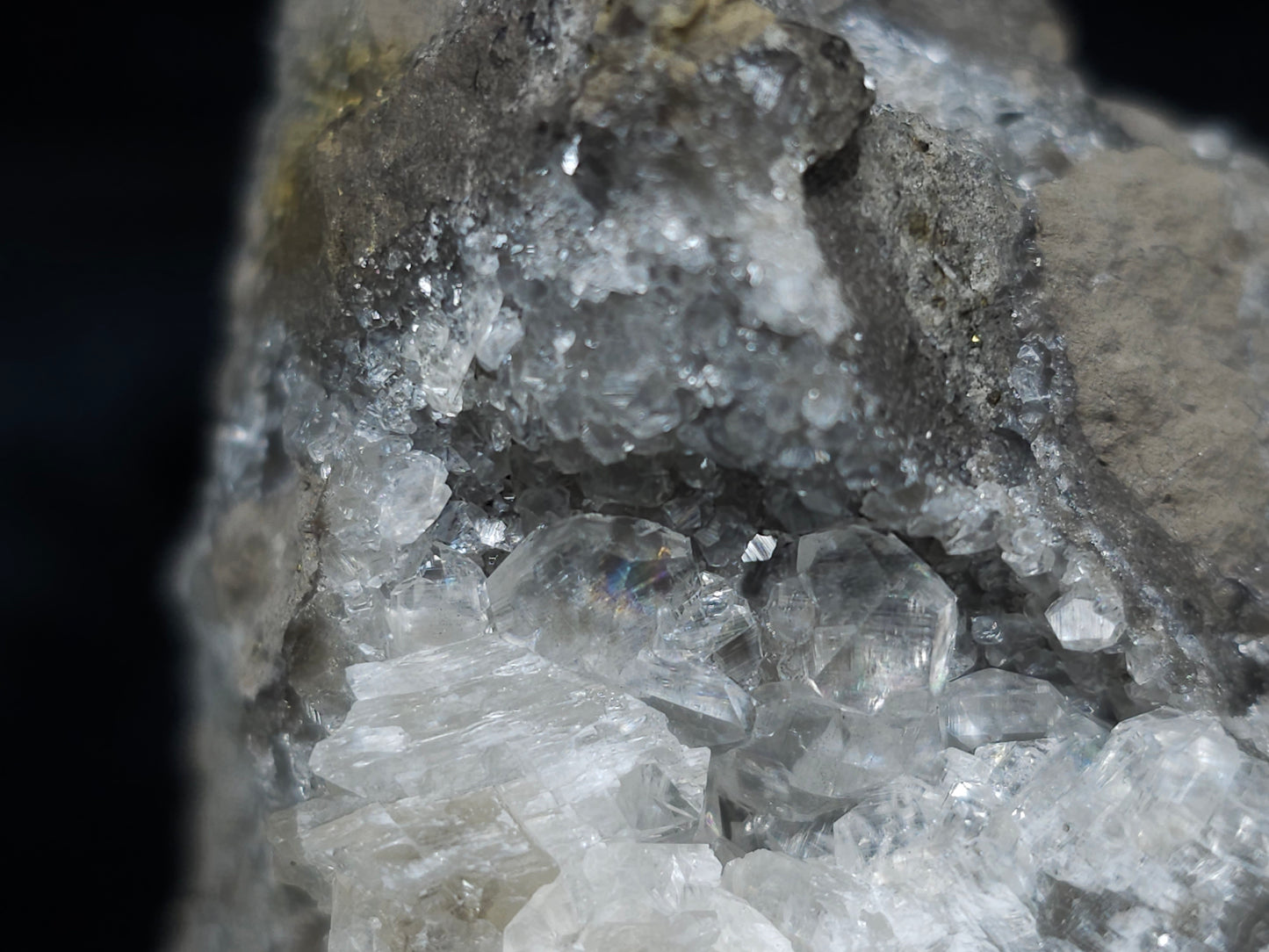 #33984 Super clear Nailhead Spar Calcite cluster and Chalcopyrite ore and multiple small fossils in the matrix