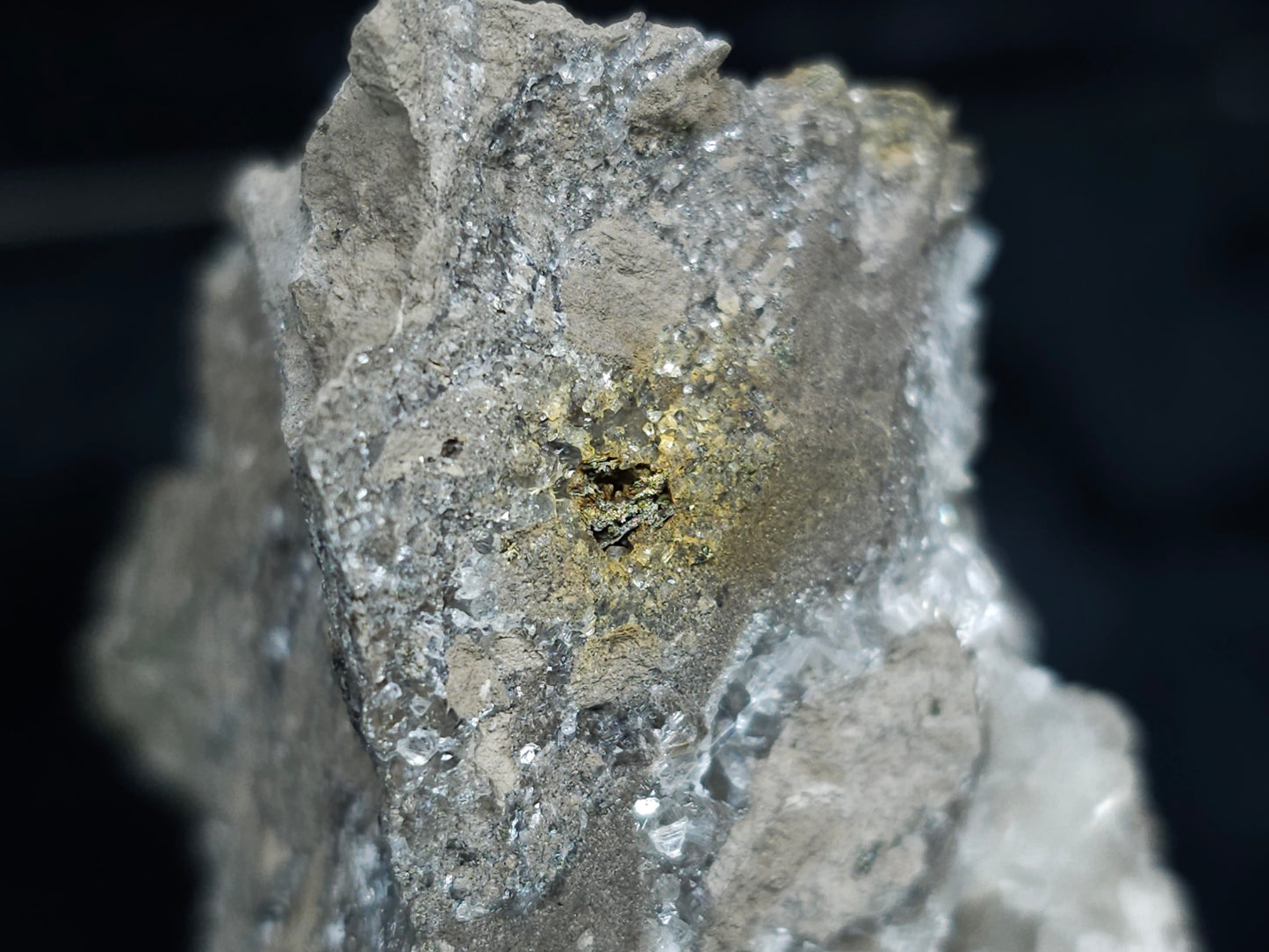 #33984 Super clear Nailhead Spar Calcite cluster and Chalcopyrite ore and multiple small fossils in the matrix