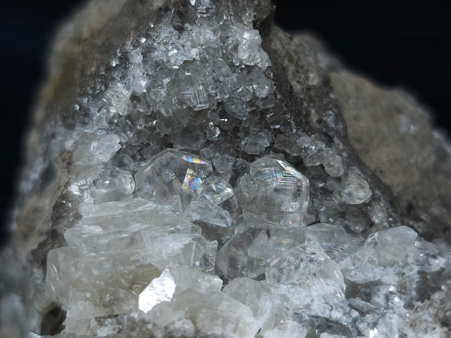 #33984 Super clear Nailhead Spar Calcite cluster and Chalcopyrite ore and multiple small fossils in the matrix