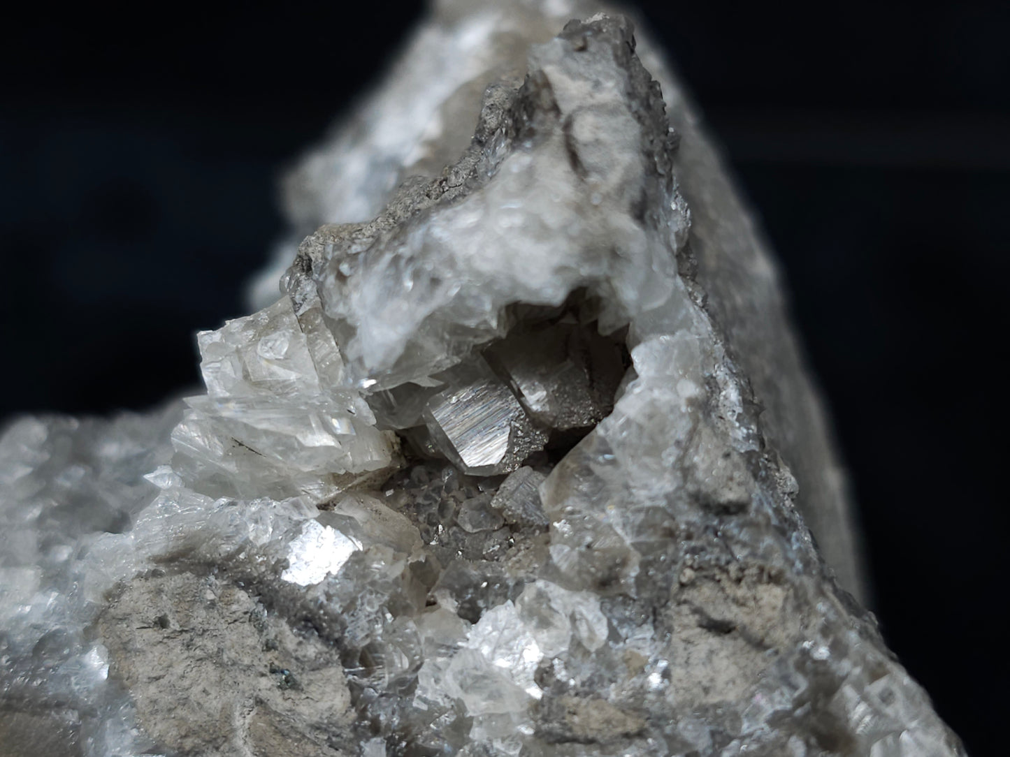 #33984 Super clear Nailhead Spar Calcite cluster and Chalcopyrite ore and multiple small fossils in the matrix