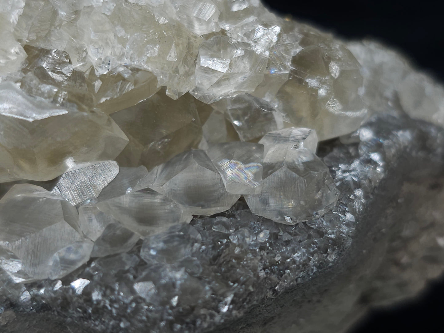 #33985 Super clear Nailhead Spar Calcite cluster and Chalcopyrite ore and multiple small fossils in the matrix