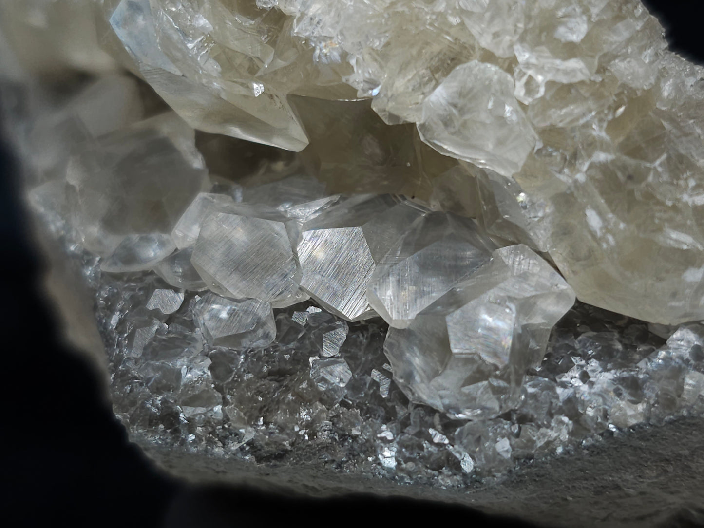 #33985 Super clear Nailhead Spar Calcite cluster and Chalcopyrite ore and multiple small fossils in the matrix