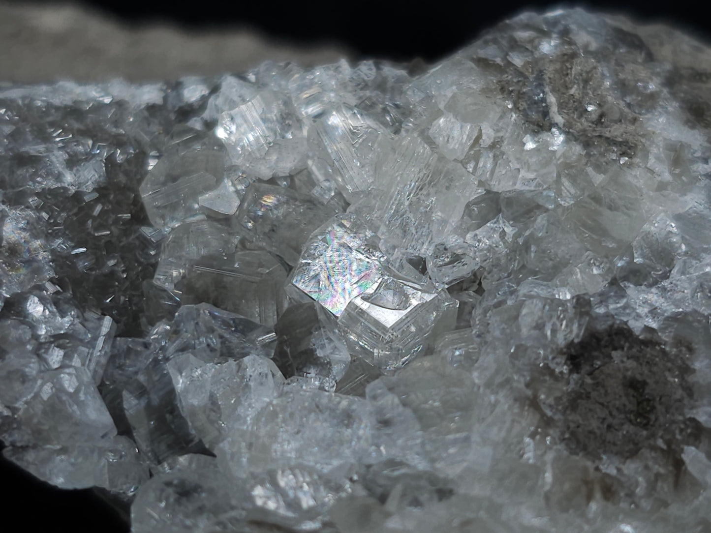 #33990 Super clear Nailhead Spar Calcite cluster and Chalcopyrite ore and multiple small fossils in the matrix