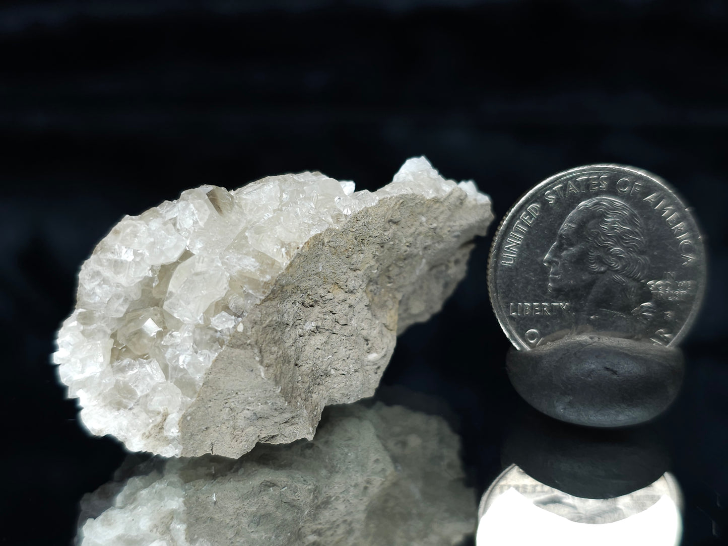 #33998 Super clear Nailhead Spar Calcite cluster and multiple small fossils in the matrix