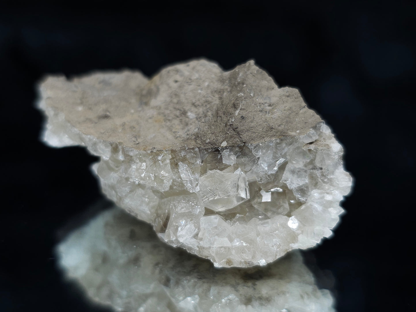 #33998 Super clear Nailhead Spar Calcite cluster and multiple small fossils in the matrix