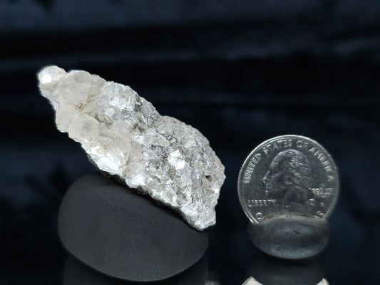 #33999 Double phantom Nailhead Spar Calcite tiny cluster with Chalcopyrite ore and multiple small fossils in the matrix