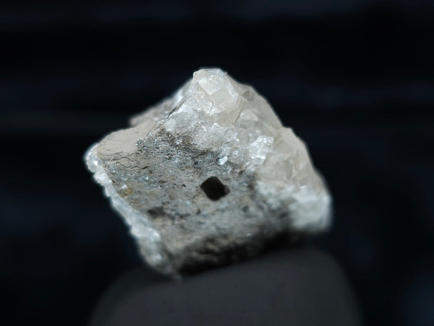 #33999 Double phantom Nailhead Spar Calcite tiny cluster with Chalcopyrite ore and multiple small fossils in the matrix