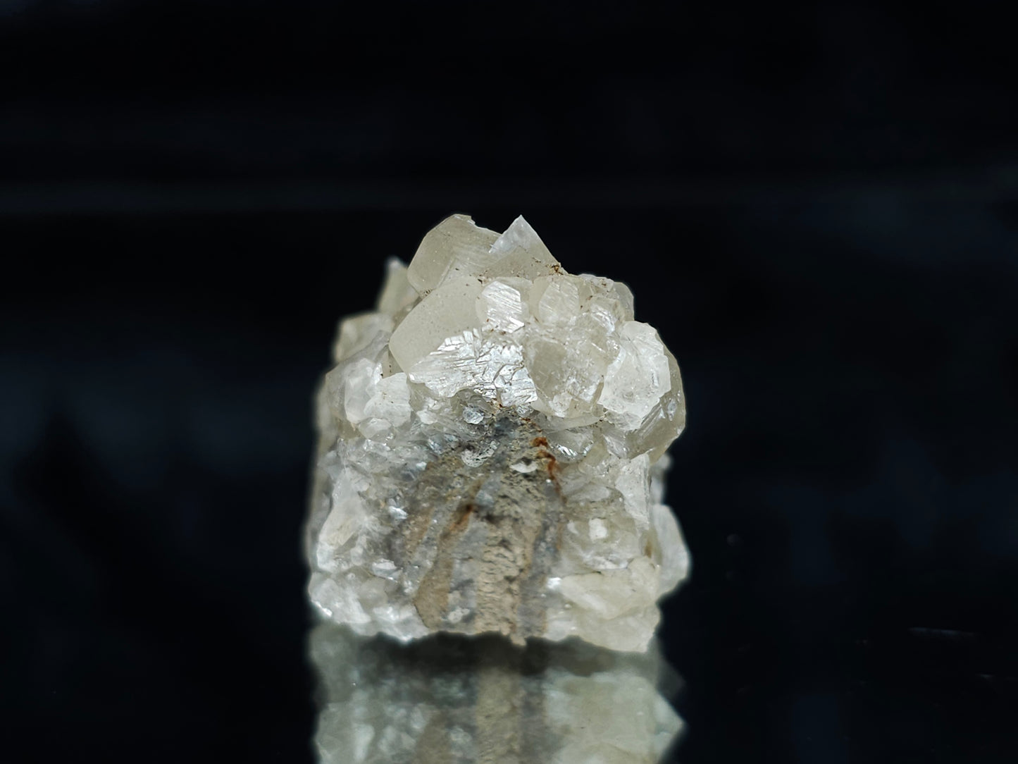 #34001 Super clear Nailhead Spar Calcite cluster and Chalcopyrite ore and multiple small fossils in the matrix