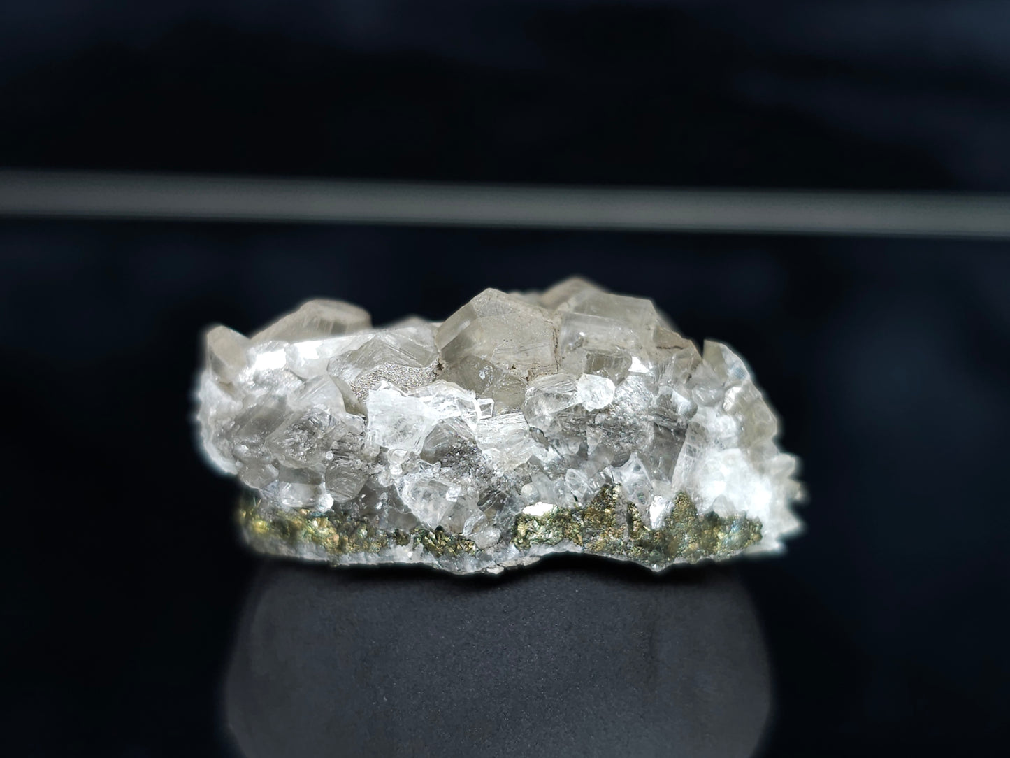 #34002 Super clear Nailhead Spar Calcite cluster and Chalcopyrite ore and multiple small fossils in the matrix