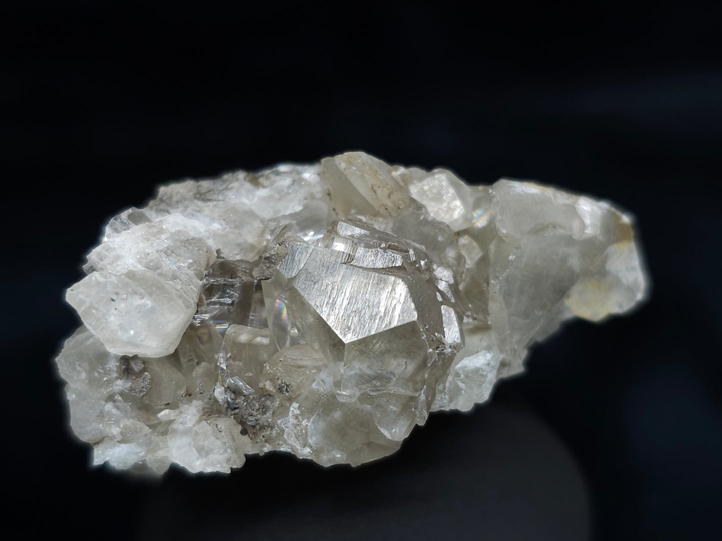 #34005 Super clear Nailhead Spar Calcite cluster and  Chalcopyrite ore and multiple small fossils in the matrix