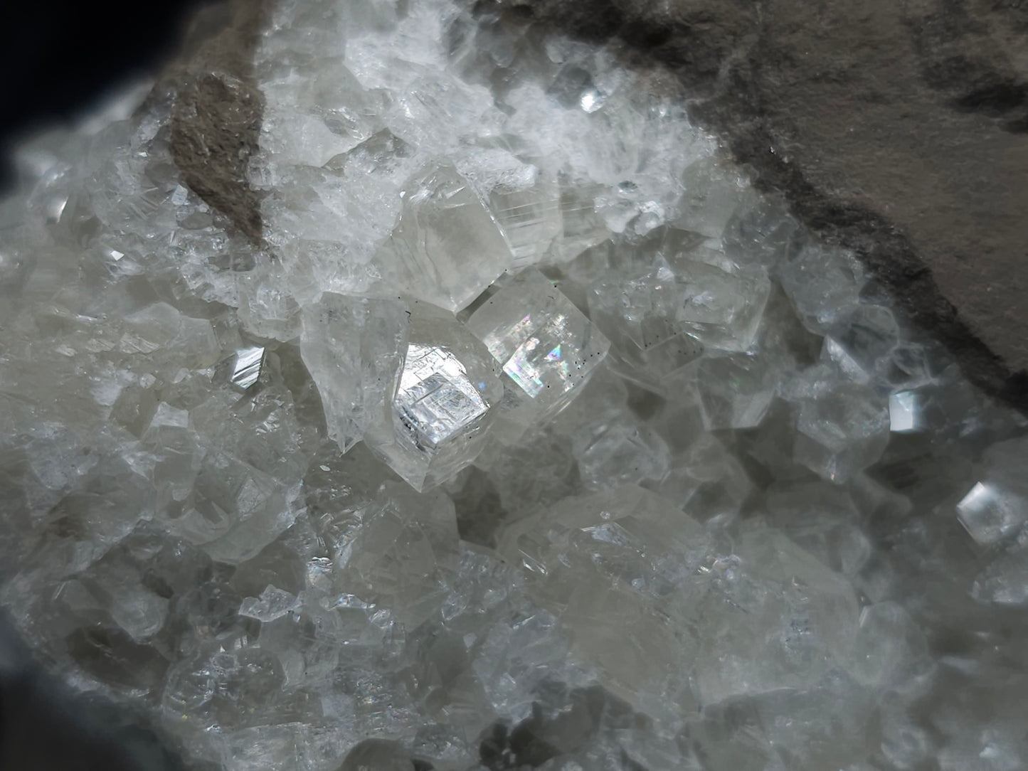 #34011 Super clear Nailhead Spar Calcite geode and Chalcopyrite ore and multiple small fossils in the matrix