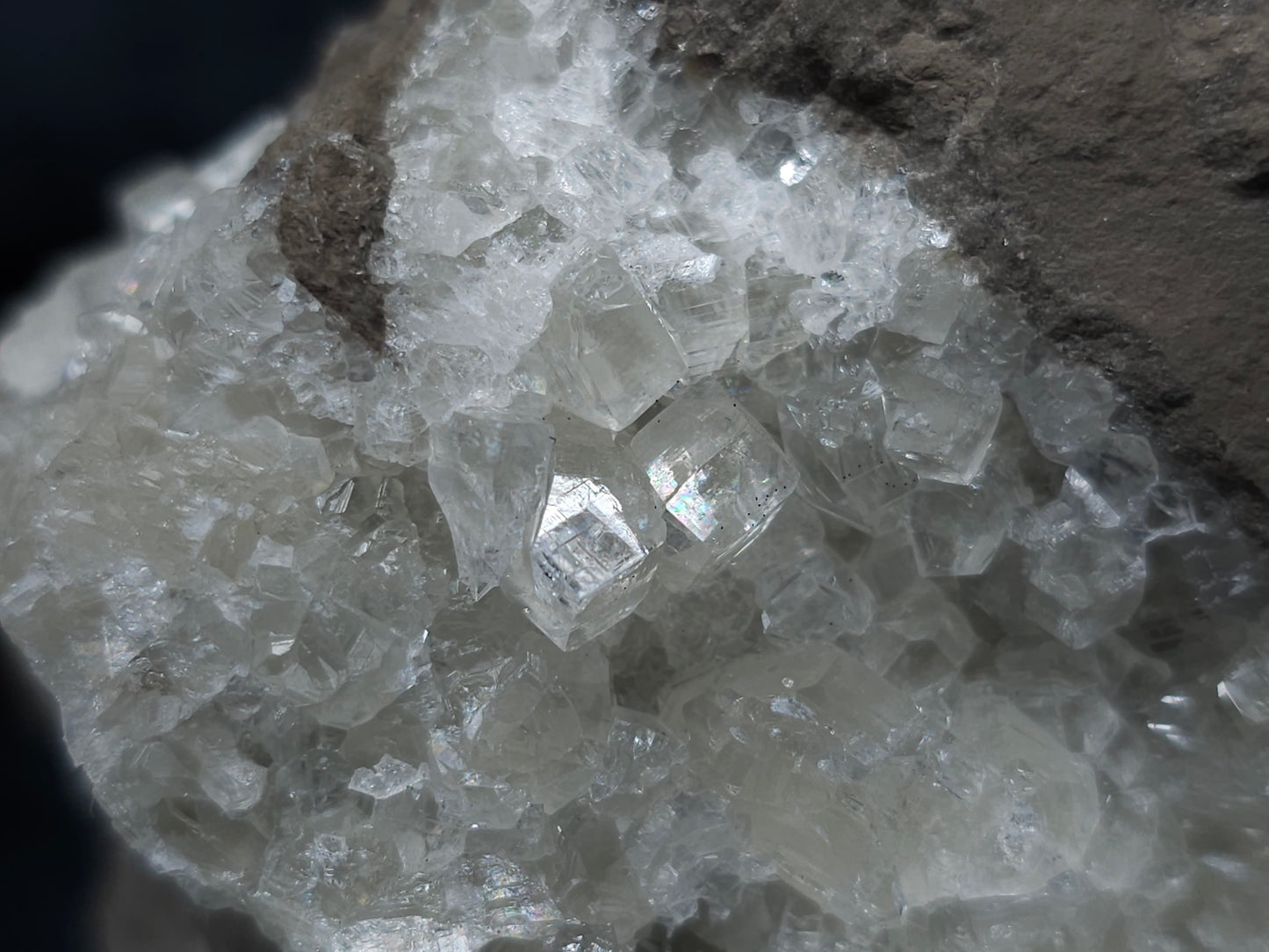 #34011 Super clear Nailhead Spar Calcite geode and Chalcopyrite ore and multiple small fossils in the matrix