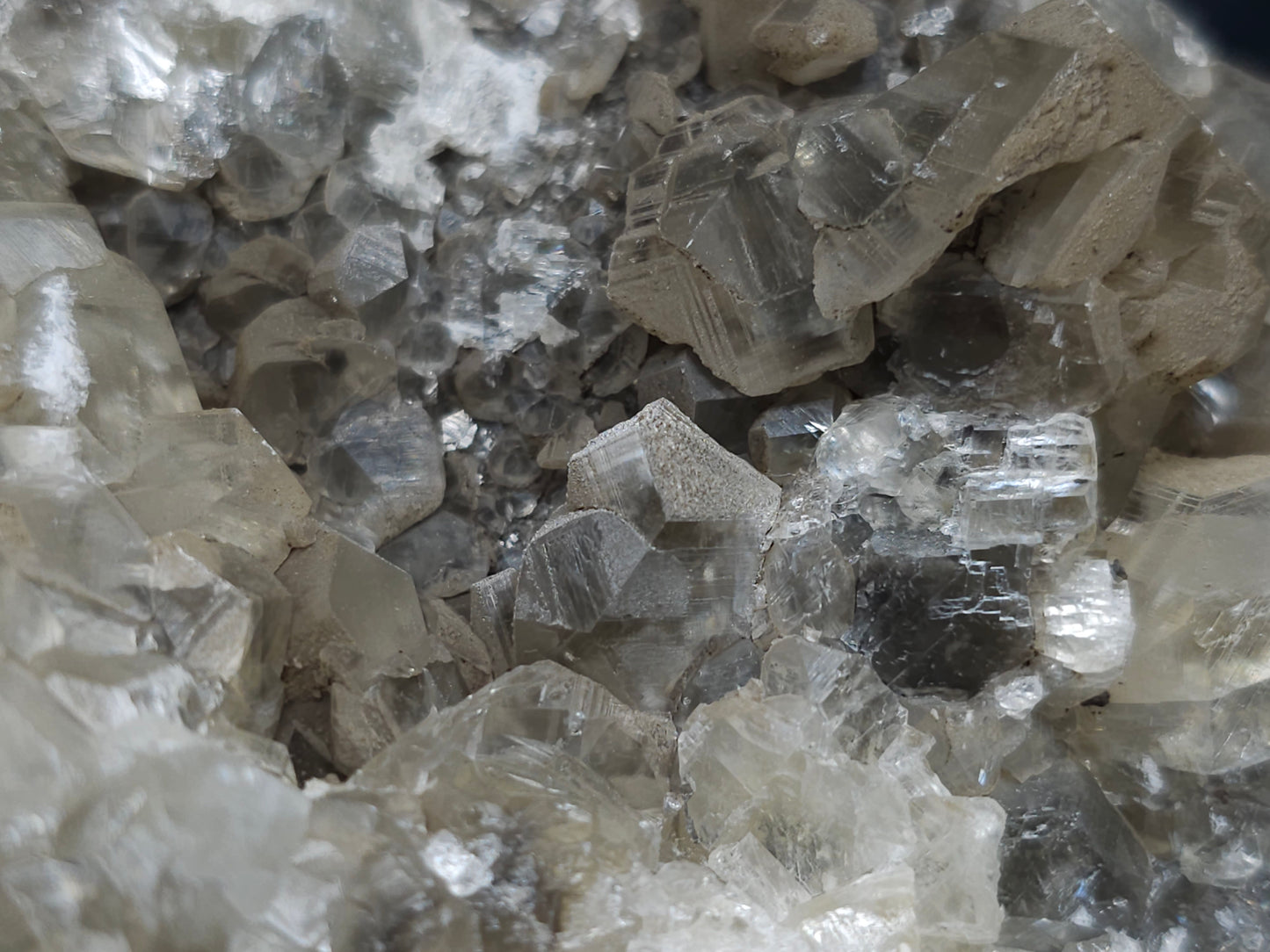#34010 Super clear Nailhead Spar Calcite geode and Chalcopyrite ore and multiple small fossils in the matrix