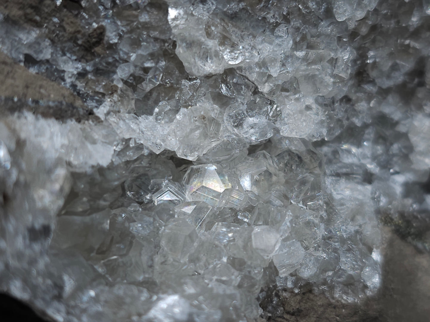 #34012 Super clear Nailhead Spar Calcite cluster and Chalcopyrite ore and multiple small fossils in the matrix
