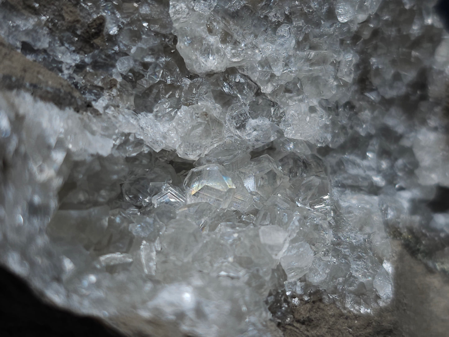 #34012 Super clear Nailhead Spar Calcite cluster and Chalcopyrite ore and multiple small fossils in the matrix