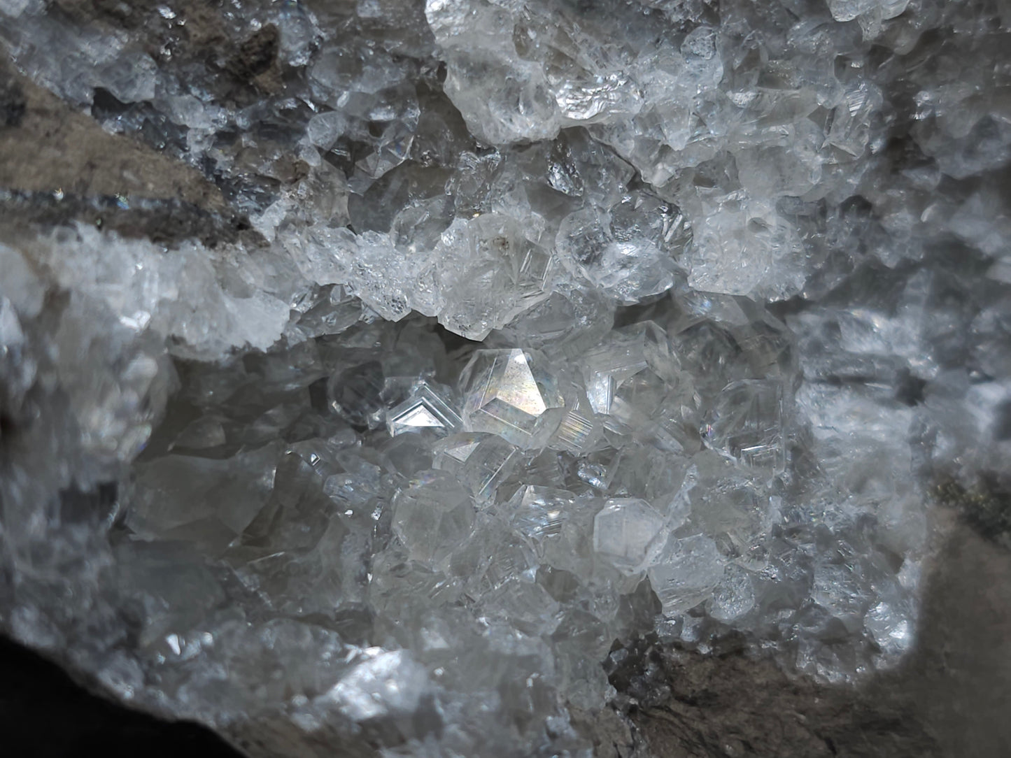 #34012 Super clear Nailhead Spar Calcite cluster and Chalcopyrite ore and multiple small fossils in the matrix