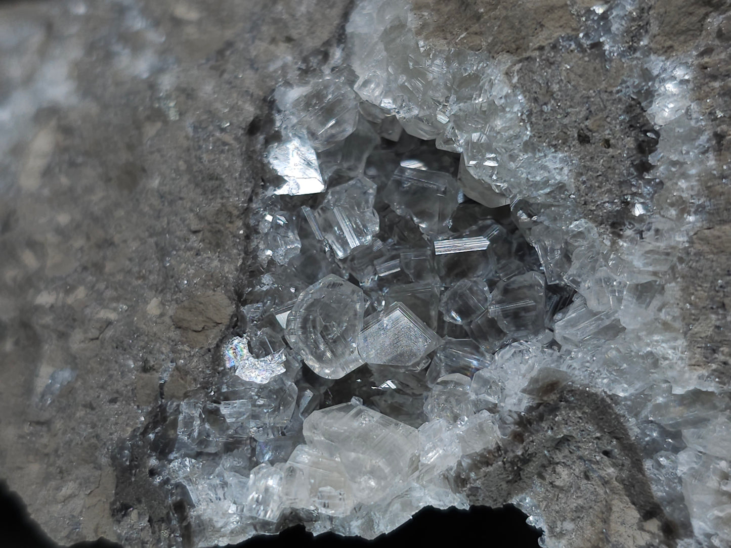 #34013 Super clear Nailhead Spar Calcite cluster and Chalcopyrite ore and multiple small fossils in the matrix