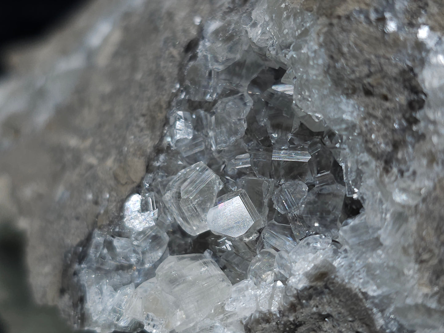 #34013 Super clear Nailhead Spar Calcite cluster and Chalcopyrite ore and multiple small fossils in the matrix