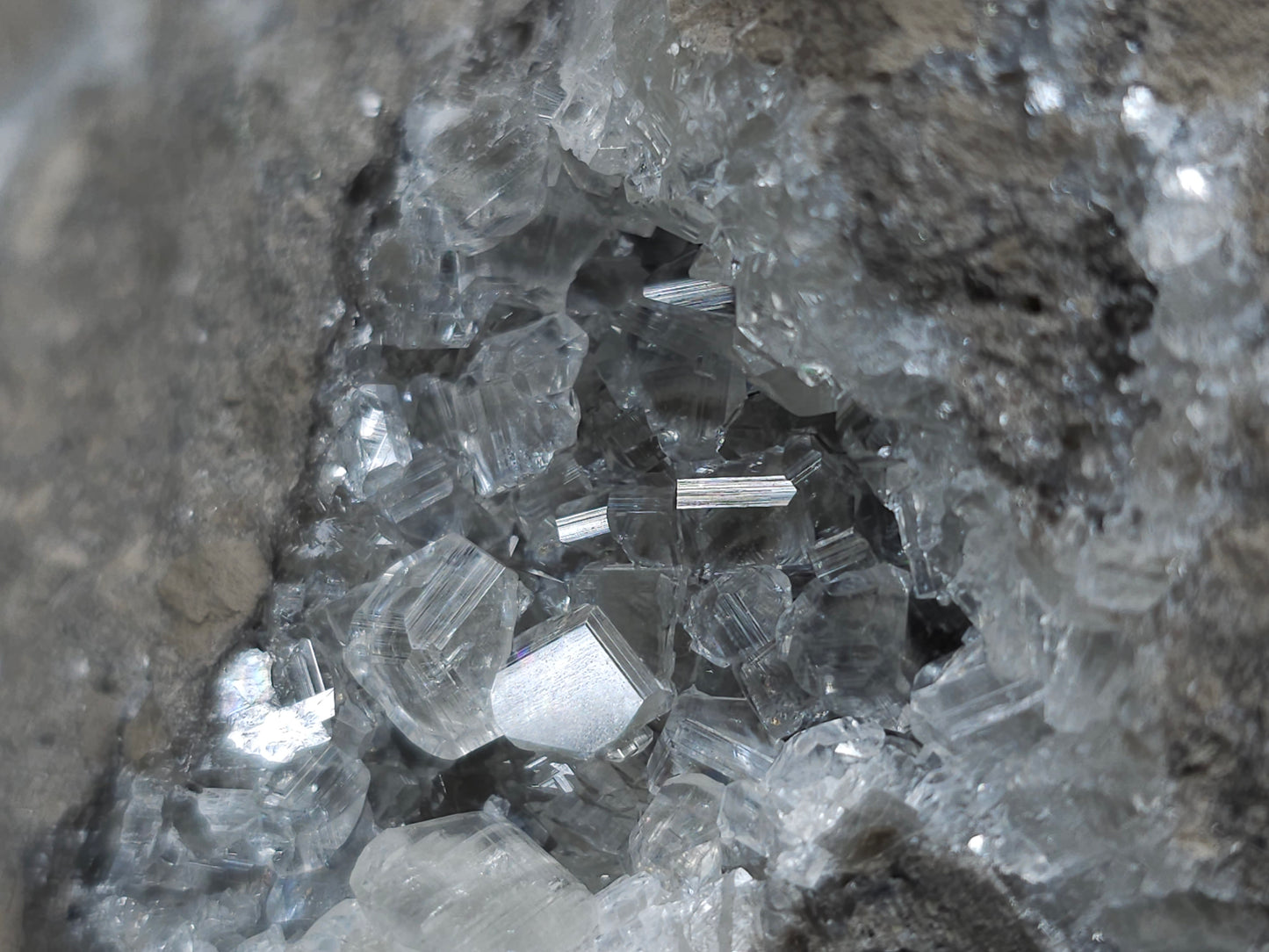 #34013 Super clear Nailhead Spar Calcite cluster and Chalcopyrite ore and multiple small fossils in the matrix