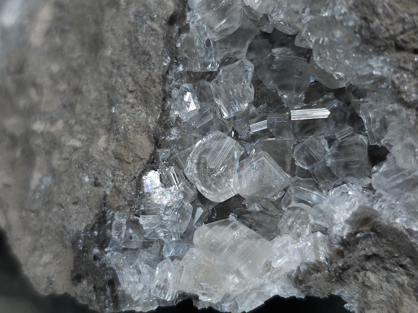 #34013 Super clear Nailhead Spar Calcite cluster and Chalcopyrite ore and multiple small fossils in the matrix