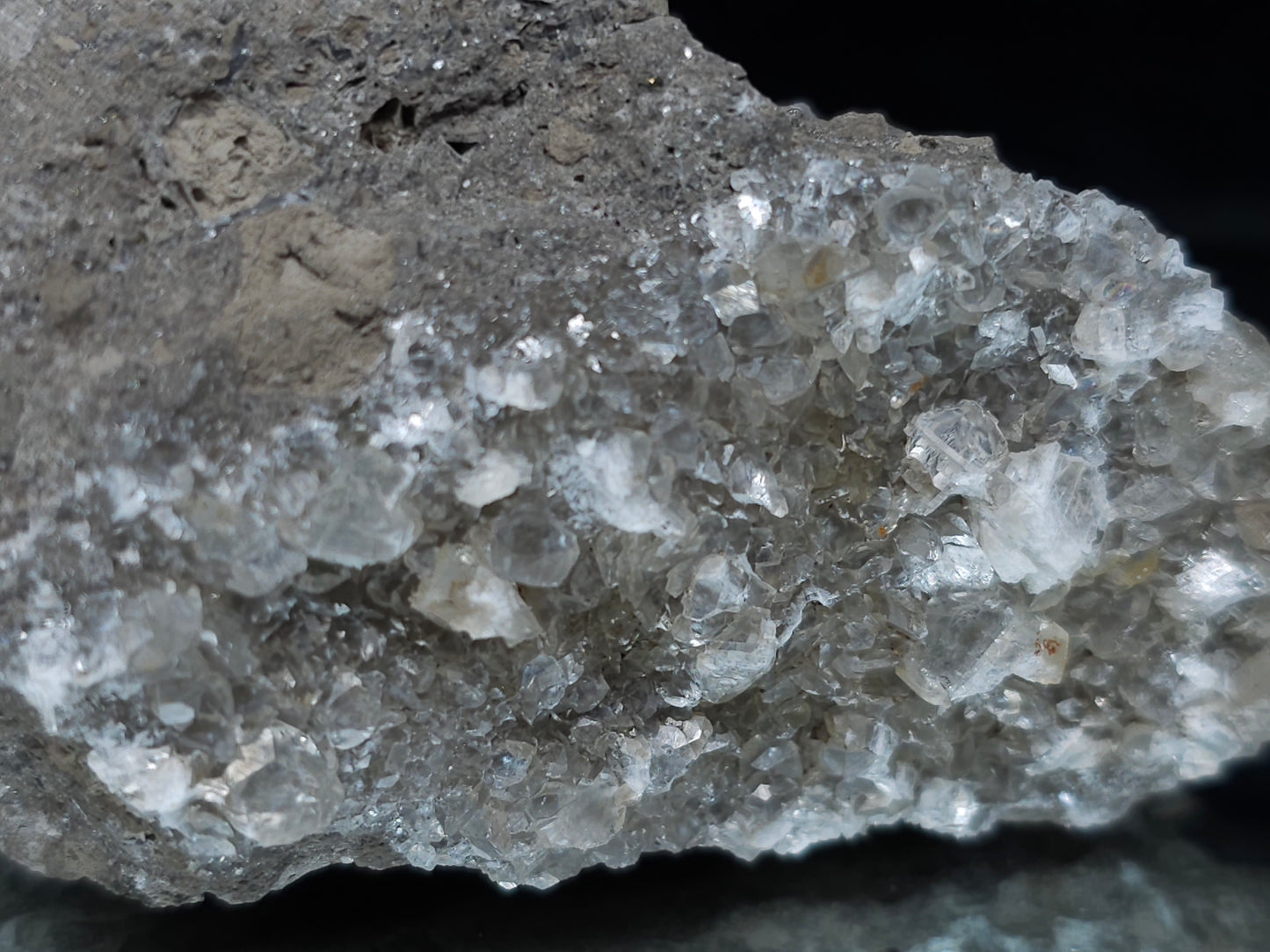 #34013 Super clear Nailhead Spar Calcite cluster and Chalcopyrite ore and multiple small fossils in the matrix
