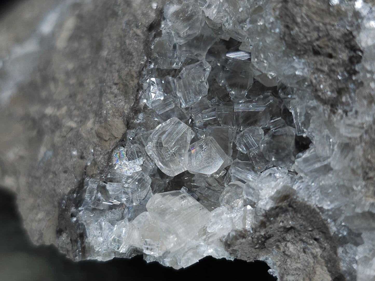 #34013 Super clear Nailhead Spar Calcite cluster and Chalcopyrite ore and multiple small fossils in the matrix
