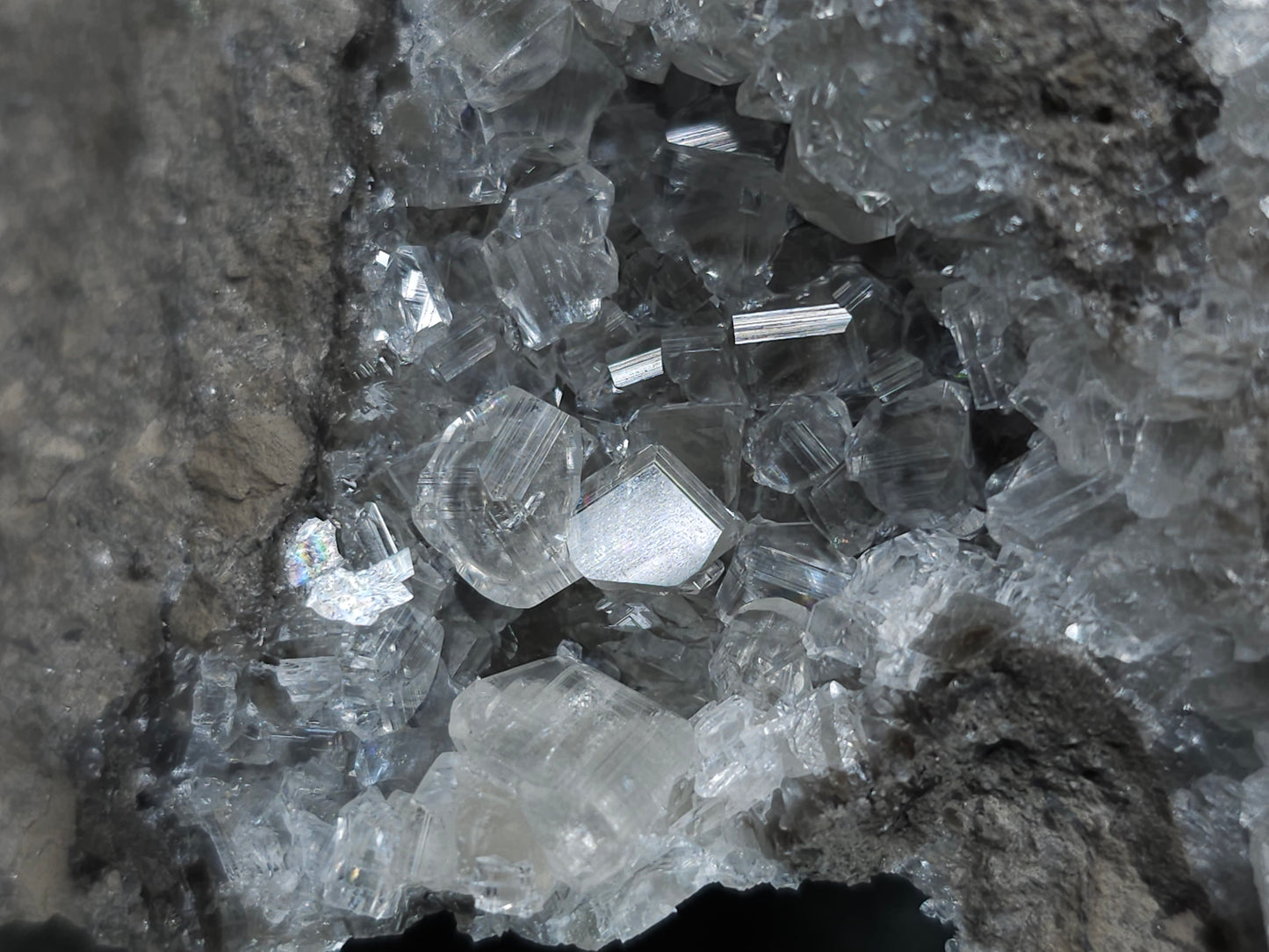 #34013 Super clear Nailhead Spar Calcite cluster and Chalcopyrite ore and multiple small fossils in the matrix