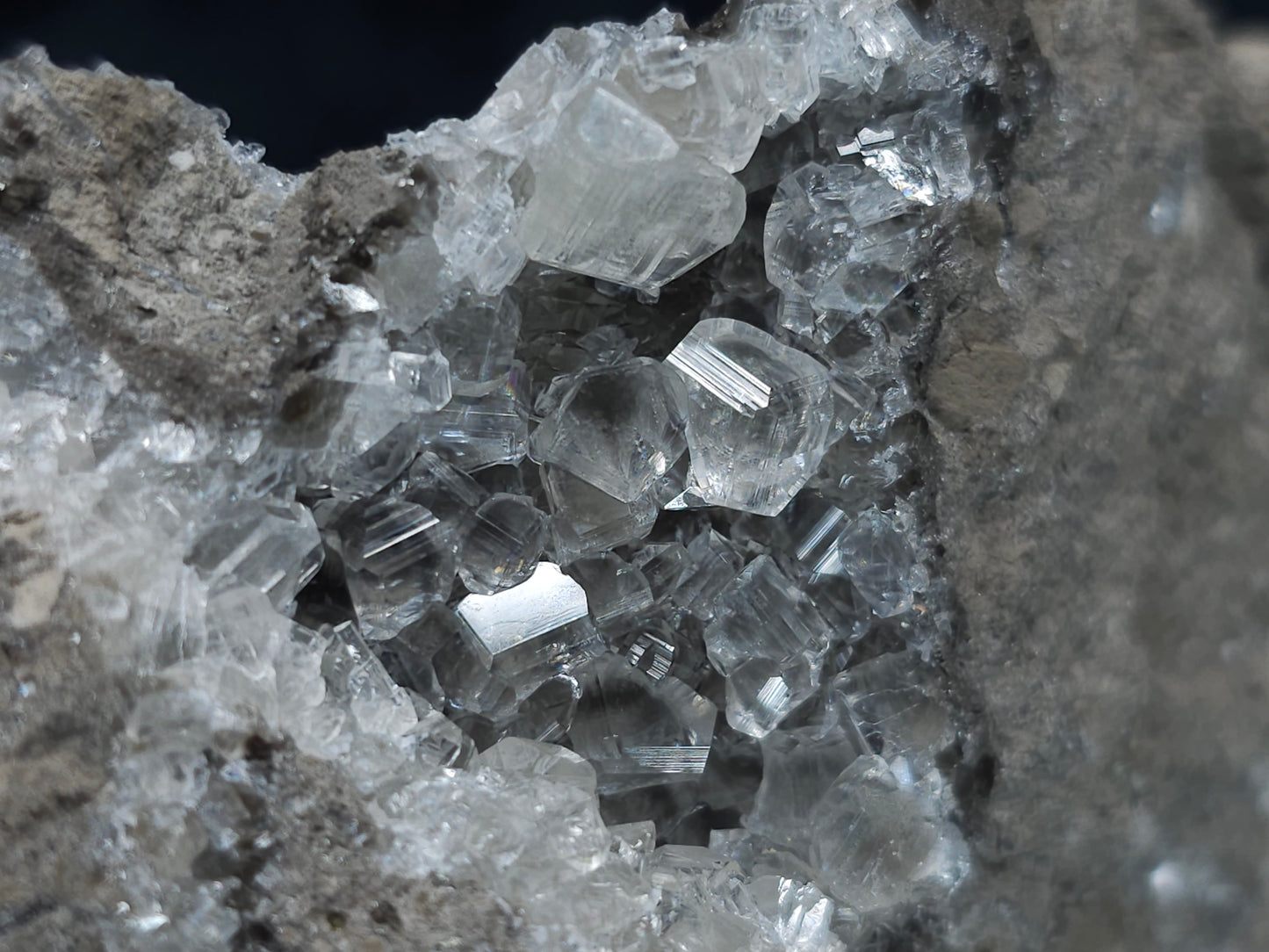 #34013 Super clear Nailhead Spar Calcite cluster and Chalcopyrite ore and multiple small fossils in the matrix