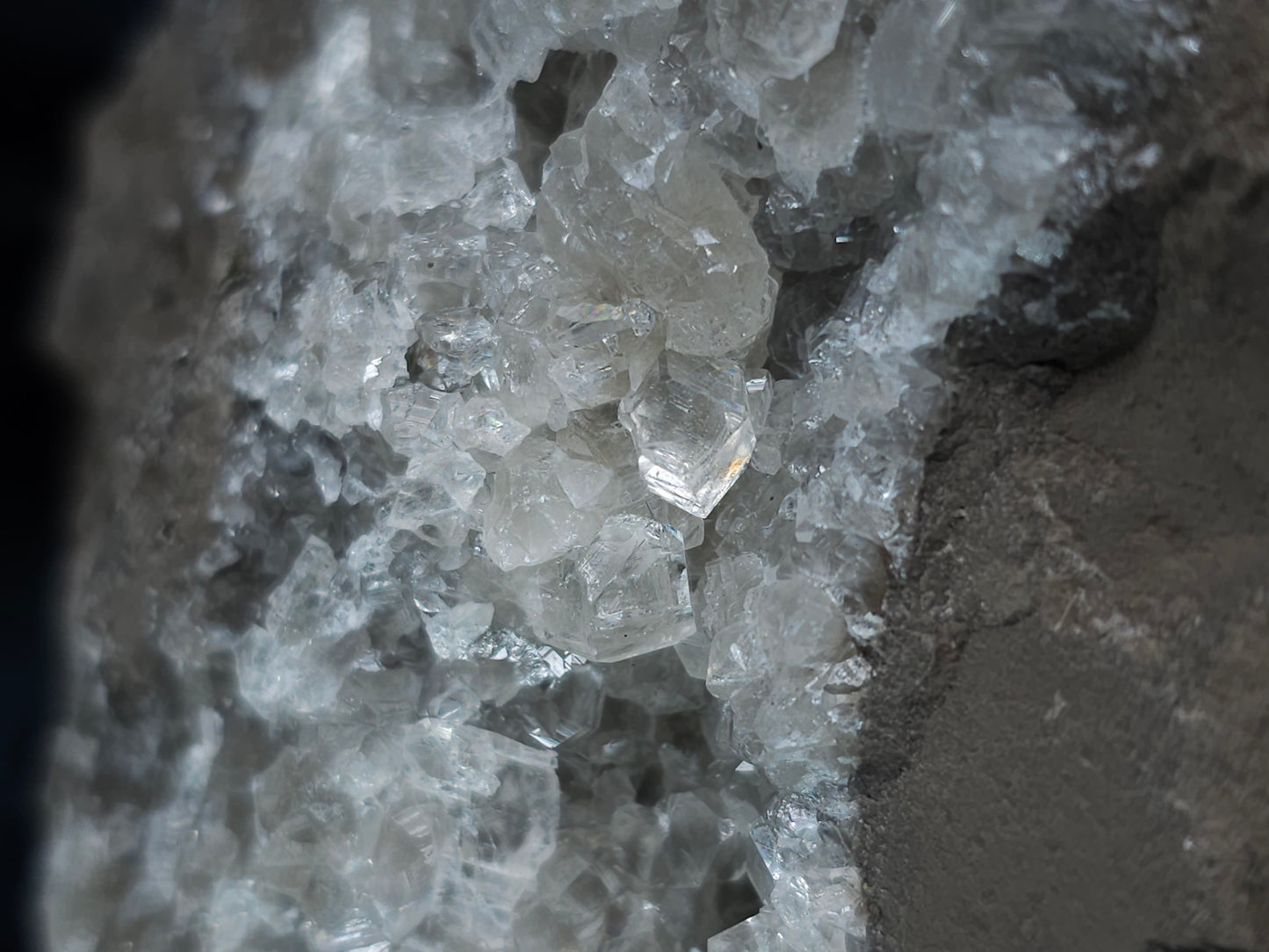 #34014 Super clear Nailhead Spar Calcite cluster and Chalcopyrite ore and multiple small fossils in the matrix