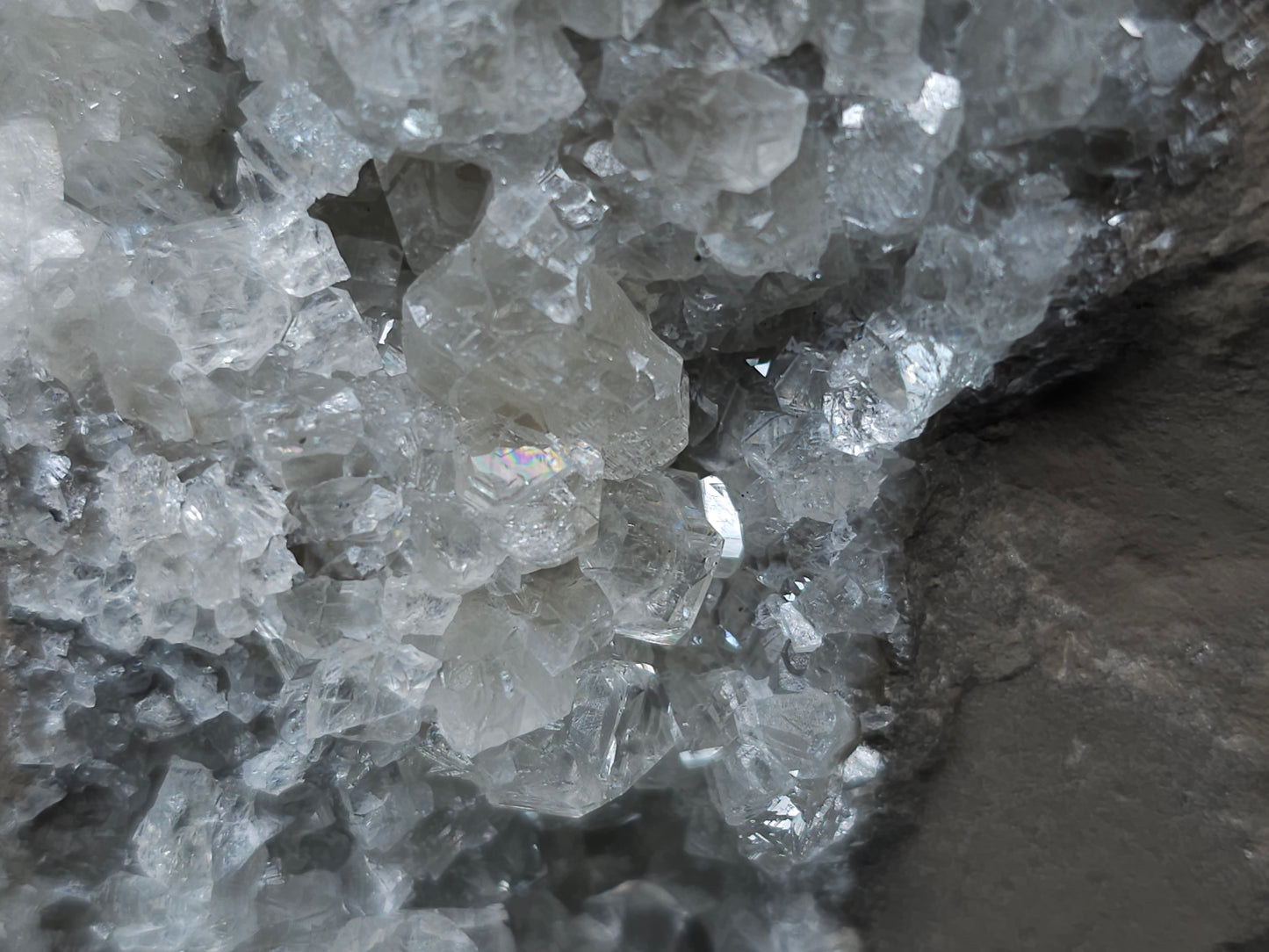 #34014 Super clear Nailhead Spar Calcite cluster and Chalcopyrite ore and multiple small fossils in the matrix