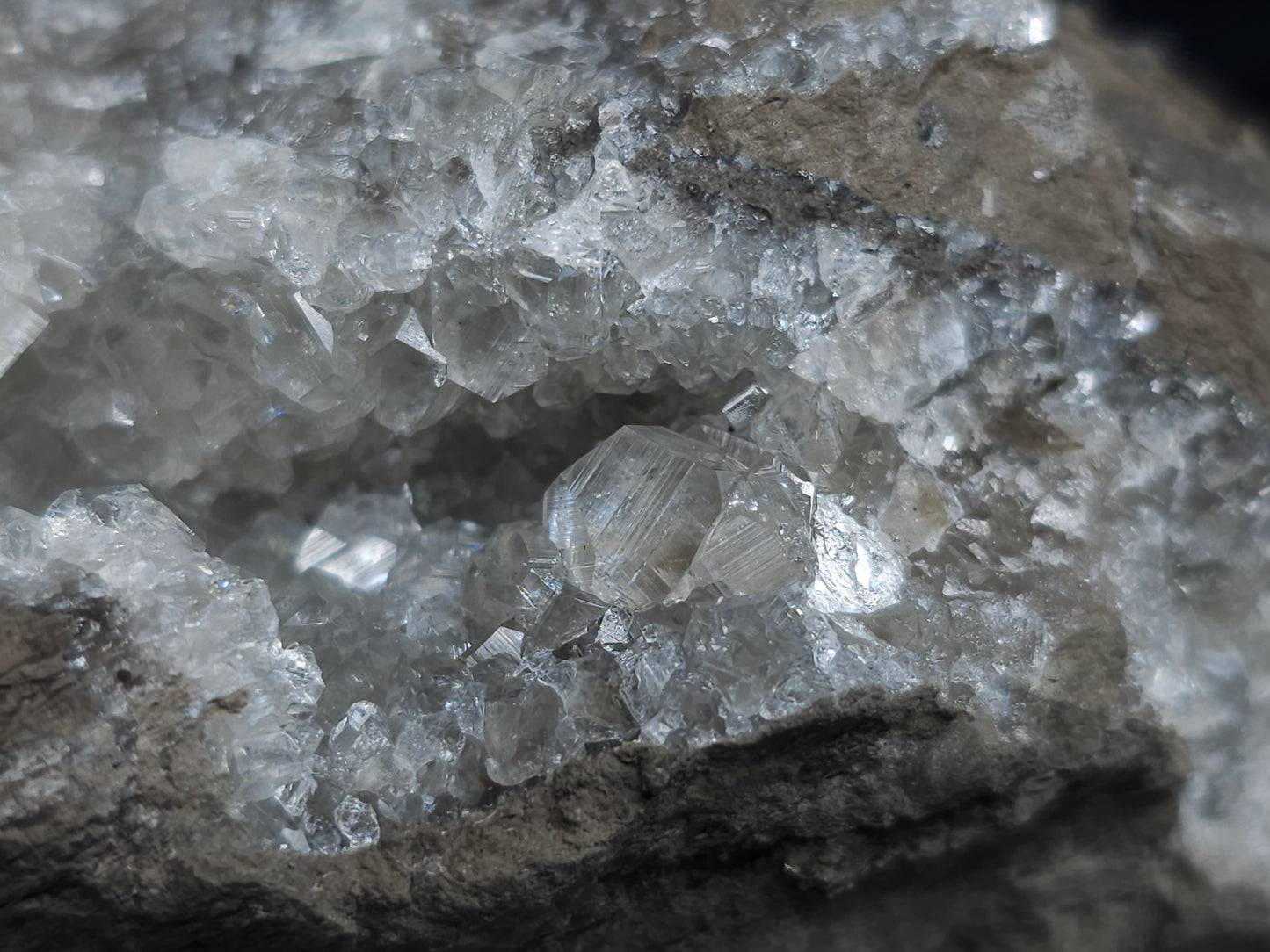 #34014 Super clear Nailhead Spar Calcite cluster and Chalcopyrite ore and multiple small fossils in the matrix