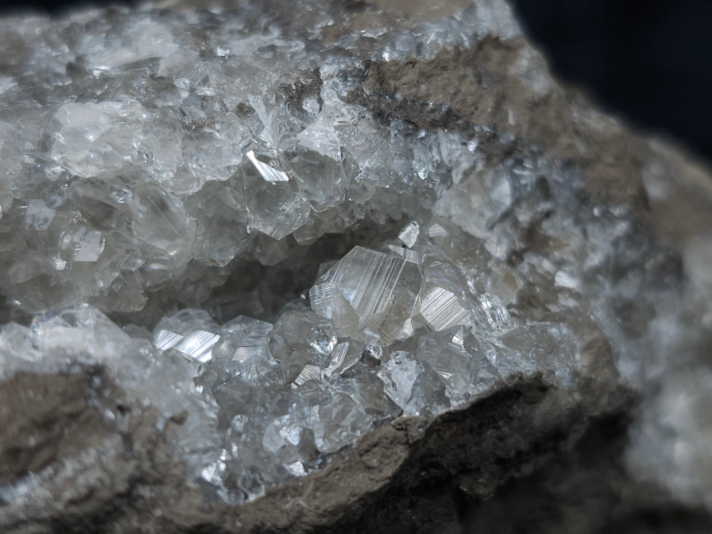 #34014 Super clear Nailhead Spar Calcite cluster and Chalcopyrite ore and multiple small fossils in the matrix