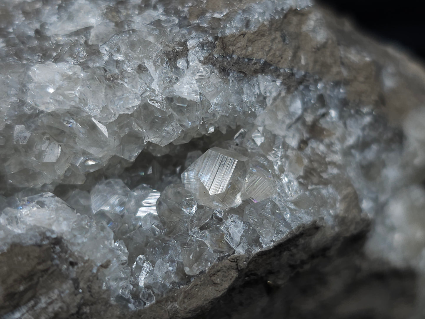 #34014 Super clear Nailhead Spar Calcite cluster and Chalcopyrite ore and multiple small fossils in the matrix