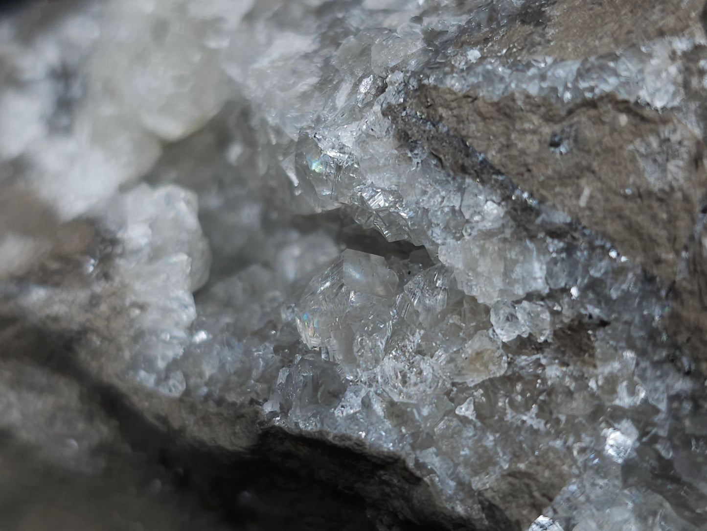 #34014 Super clear Nailhead Spar Calcite cluster and Chalcopyrite ore and multiple small fossils in the matrix