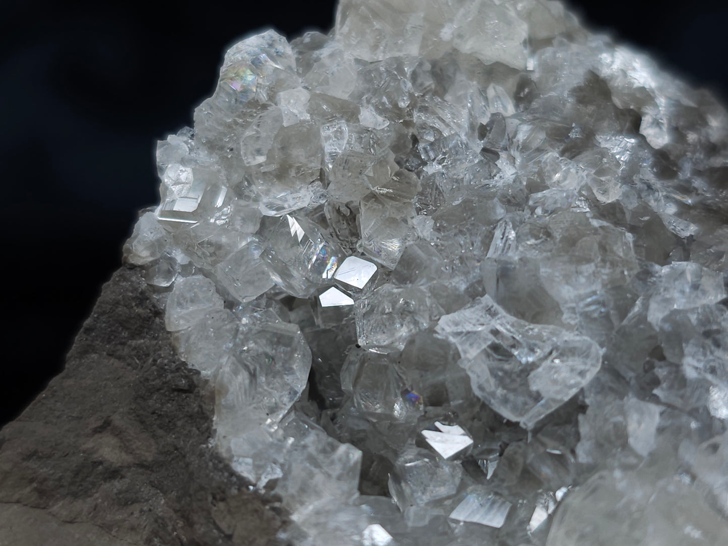 #34014 Super clear Nailhead Spar Calcite cluster and Chalcopyrite ore and multiple small fossils in the matrix