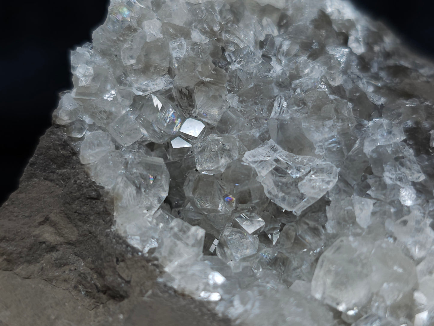 #34014 Super clear Nailhead Spar Calcite cluster and Chalcopyrite ore and multiple small fossils in the matrix