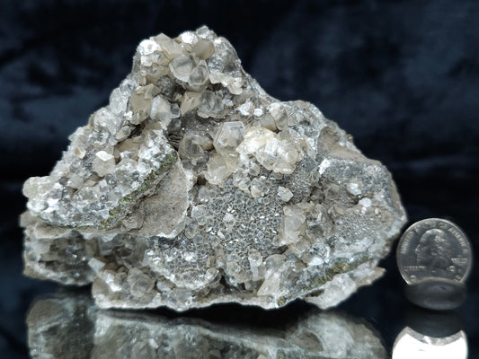 #34015  Double phantom Nailhead Spar Calcite cluster with Chalcopyrite ore and multiple small fossils in the matrix