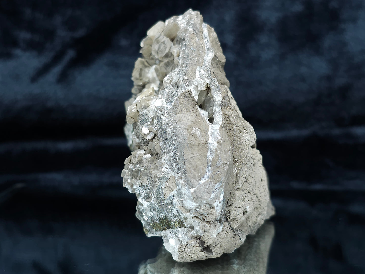 #34015  Double phantom Nailhead Spar Calcite cluster with Chalcopyrite ore and multiple small fossils in the matrix