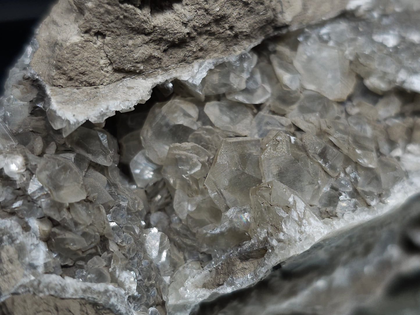 #34015  Double phantom Nailhead Spar Calcite cluster with Chalcopyrite ore and multiple small fossils in the matrix