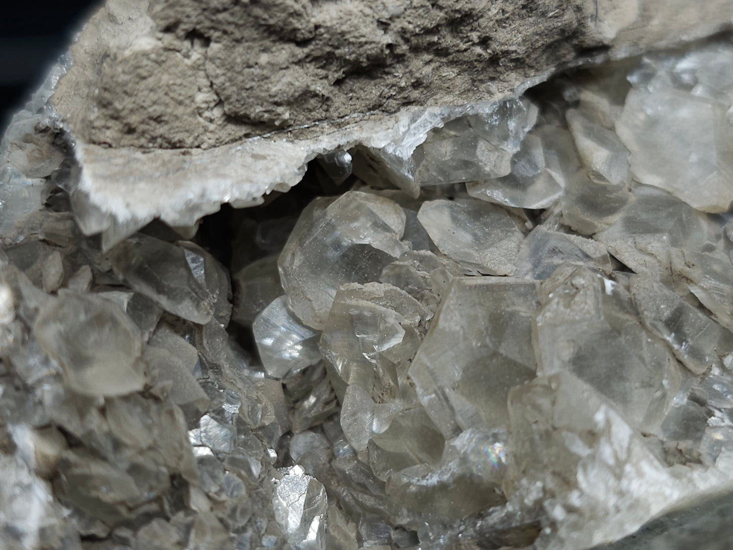 #34015  Double phantom Nailhead Spar Calcite cluster with Chalcopyrite ore and multiple small fossils in the matrix