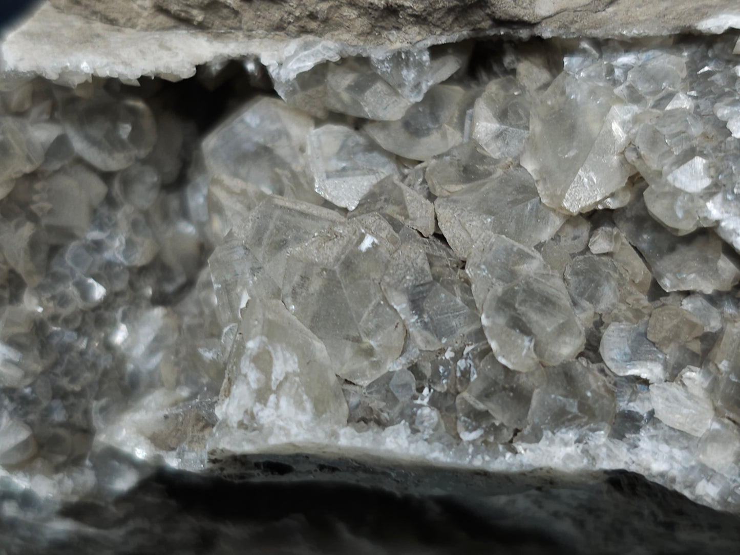 #34015  Double phantom Nailhead Spar Calcite cluster with Chalcopyrite ore and multiple small fossils in the matrix