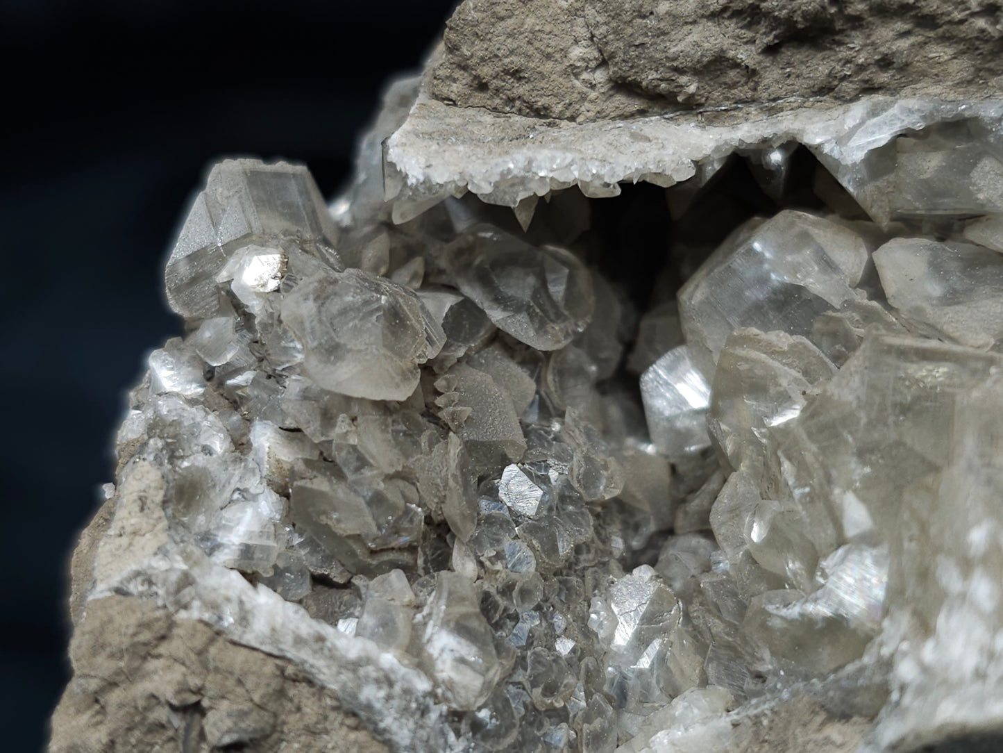 #34015  Double phantom Nailhead Spar Calcite cluster with Chalcopyrite ore and multiple small fossils in the matrix