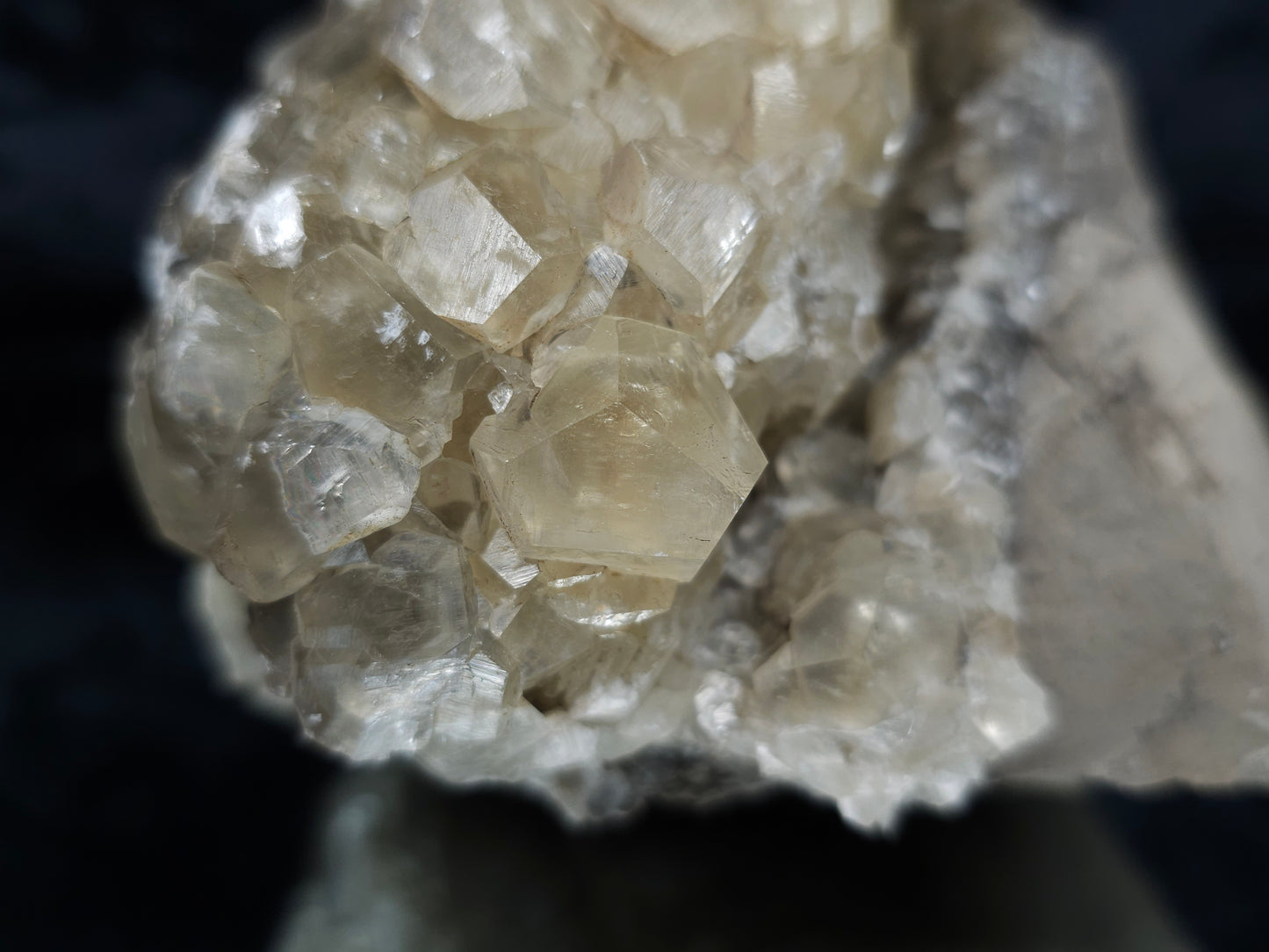#34016 Super clear Nailhead Spar Calcite geode and  Chalcopyrite ore and multiple small fossils in the matrix