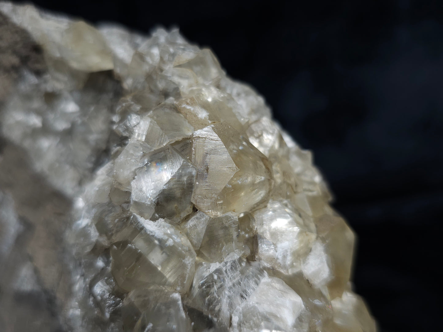 #34016 Super clear Nailhead Spar Calcite geode and  Chalcopyrite ore and multiple small fossils in the matrix